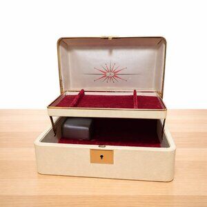 VINTAGE | Farrington Red & Cream Leather Atomic Star Jewelry Box – Red Velvet